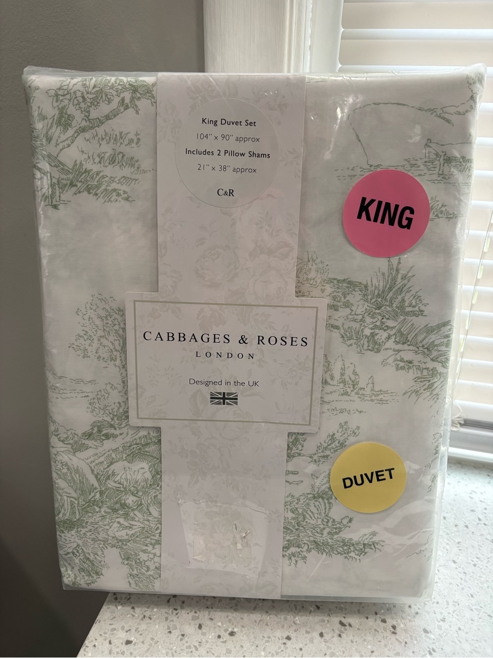 NEW Cabbages & Roses King Duvet Set Soft Sage- “Country Toile” Pattern